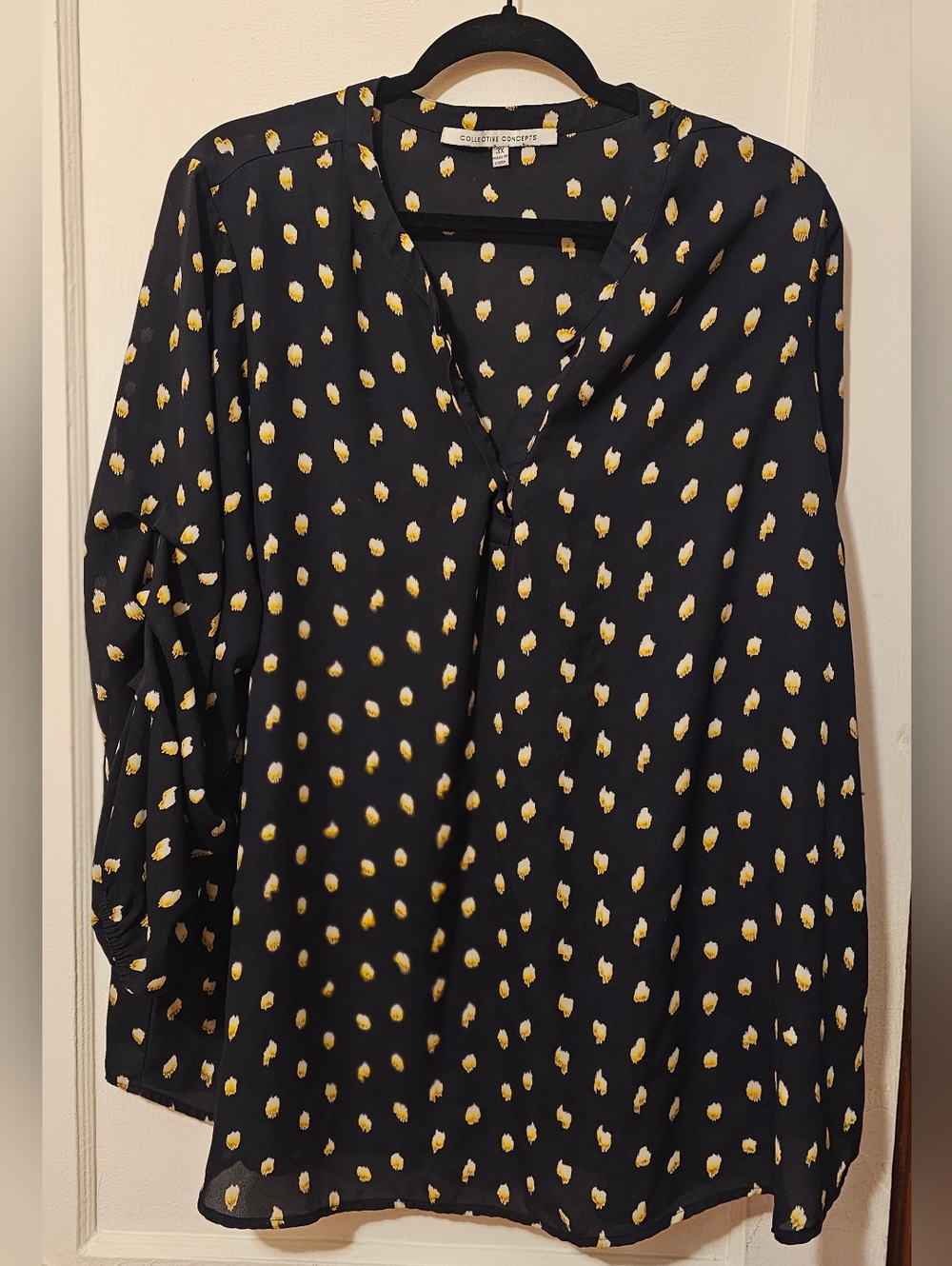 Collective Concepts Navy Top with Yellow Spot Print